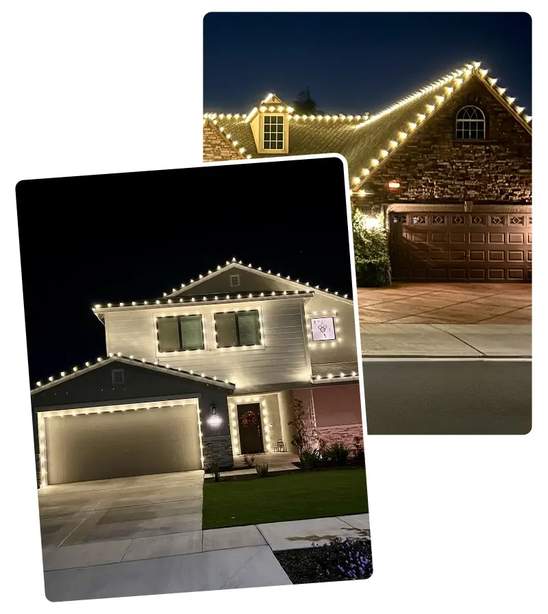 Houses with holiday lights