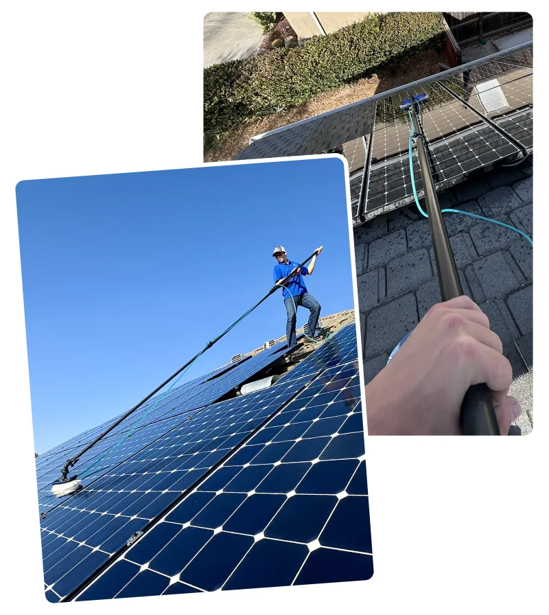 Man cleaning a residential solar panel.