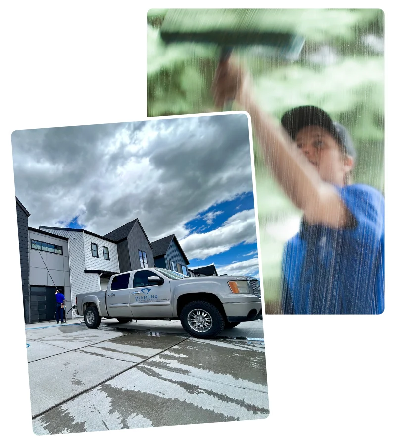 Man cleaning a residential window.